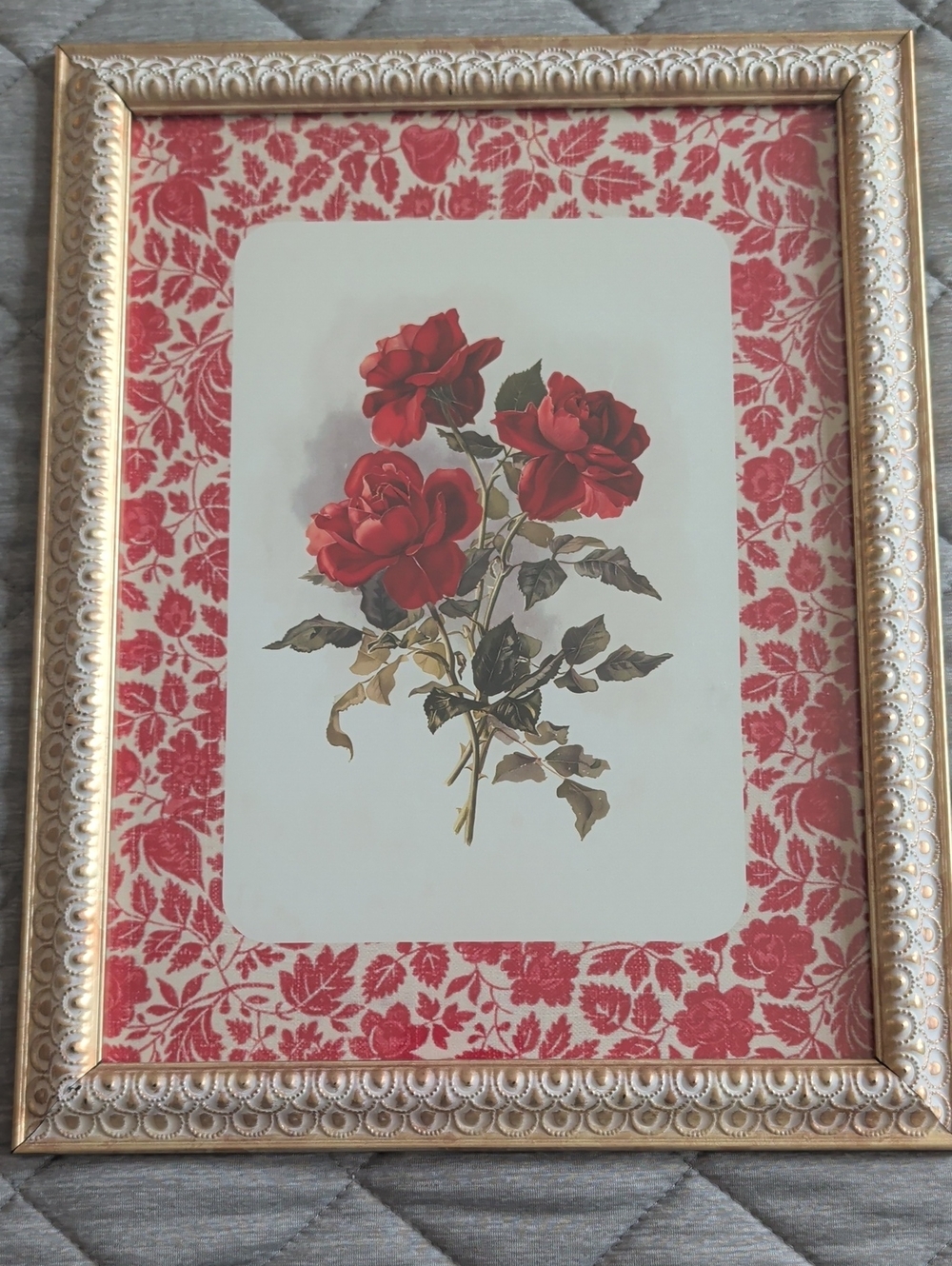 Gold Ornate Picture Frame with Red Rose Print